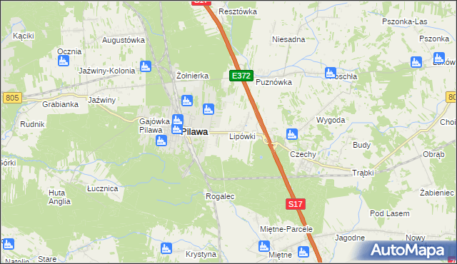 mapa Lipówki gmina Pilawa, Lipówki gmina Pilawa na mapie Targeo