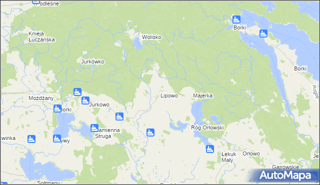 mapa Lipowo gmina Kruklanki, Lipowo gmina Kruklanki na mapie Targeo