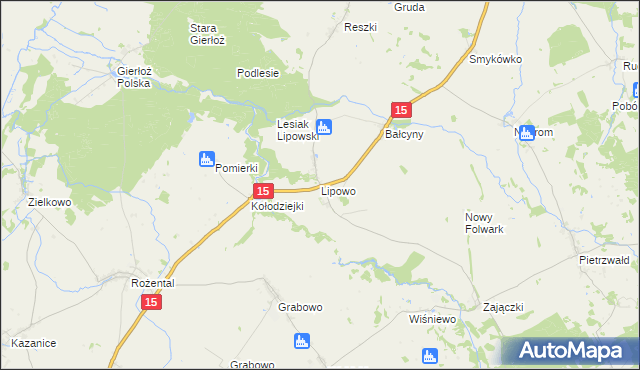 mapa Lipowo gmina Ostróda, Lipowo gmina Ostróda na mapie Targeo