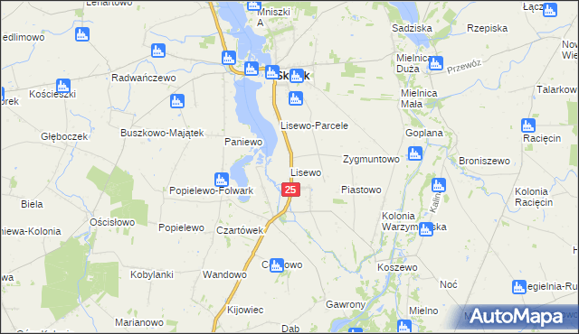 mapa Lisewo gmina Skulsk, Lisewo gmina Skulsk na mapie Targeo