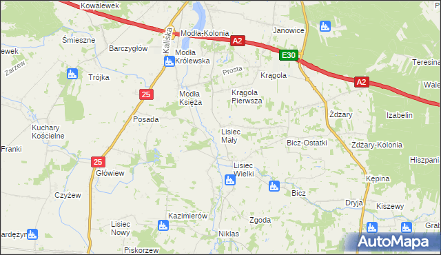 mapa Lisiec Mały, Lisiec Mały na mapie Targeo