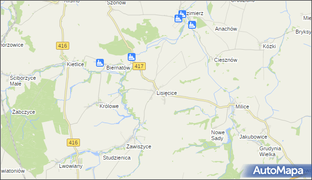 mapa Lisięcice, Lisięcice na mapie Targeo