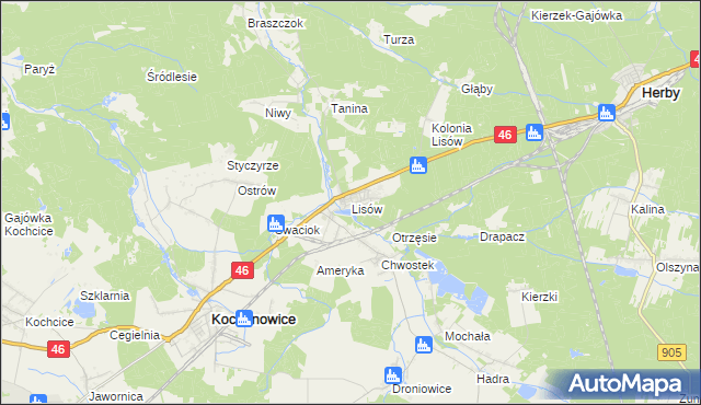 mapa Lisów gmina Herby, Lisów gmina Herby na mapie Targeo