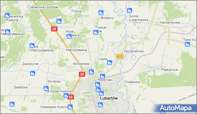 mapa Lisów gmina Lubartów, Lisów gmina Lubartów na mapie Targeo