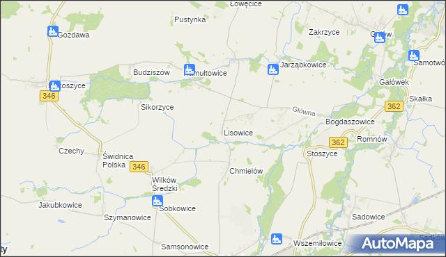 mapa Lisowice gmina Kostomłoty, Lisowice gmina Kostomłoty na mapie Targeo