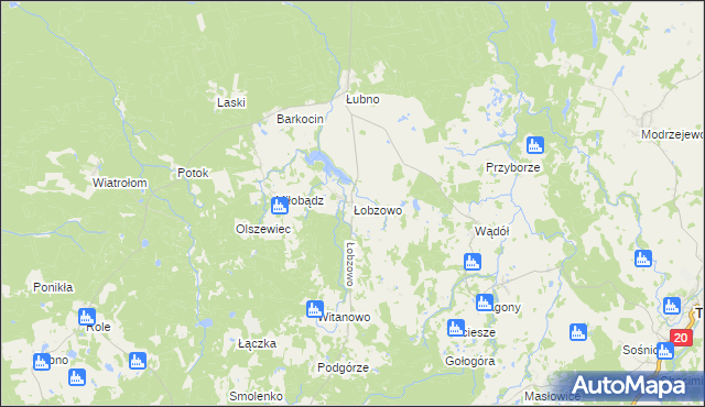 mapa Łobzowo gmina Kołczygłowy, Łobzowo gmina Kołczygłowy na mapie Targeo