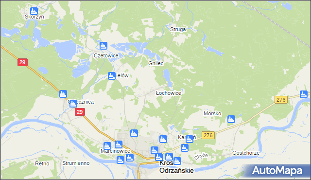 mapa Łochowice gmina Krosno Odrzańskie, Łochowice gmina Krosno Odrzańskie na mapie Targeo