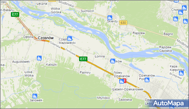 mapa Łomna gmina Czosnów, Łomna gmina Czosnów na mapie Targeo