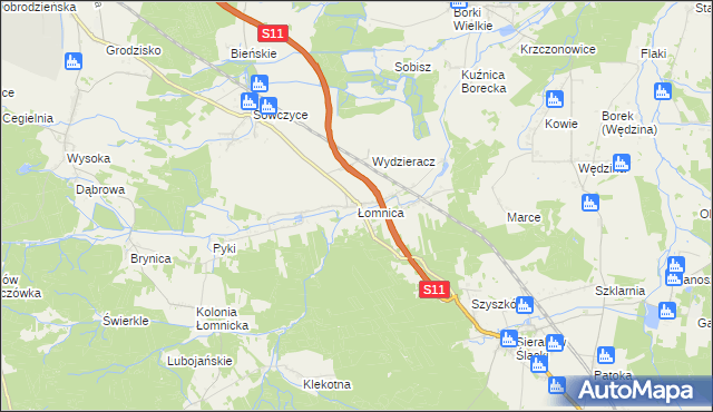 mapa Łomnica gmina Olesno, Łomnica gmina Olesno na mapie Targeo