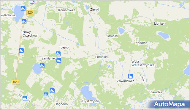mapa Łomnica gmina Urszulin, Łomnica gmina Urszulin na mapie Targeo