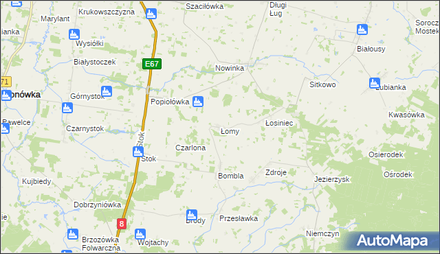 mapa Łomy gmina Korycin, Łomy gmina Korycin na mapie Targeo