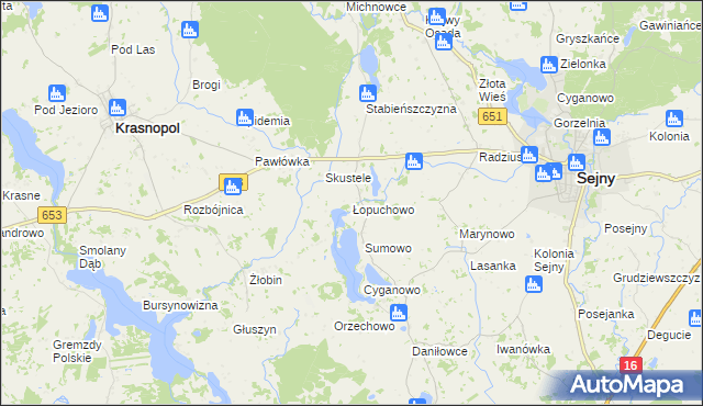 mapa Łopuchowo gmina Krasnopol, Łopuchowo gmina Krasnopol na mapie Targeo