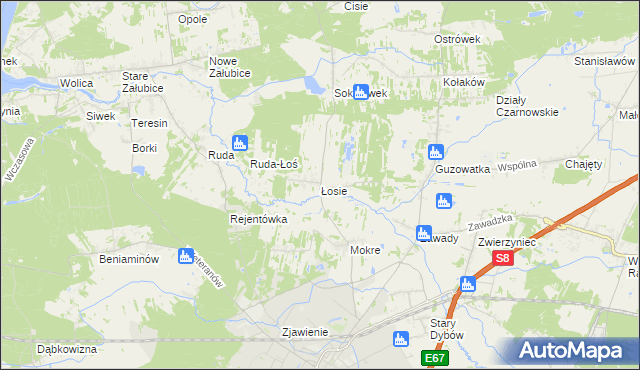 mapa Łosie gmina Radzymin, Łosie gmina Radzymin na mapie Targeo