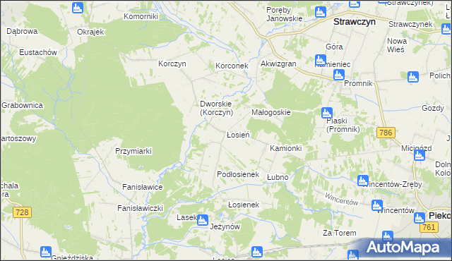 mapa Łosień gmina Piekoszów, Łosień gmina Piekoszów na mapie Targeo