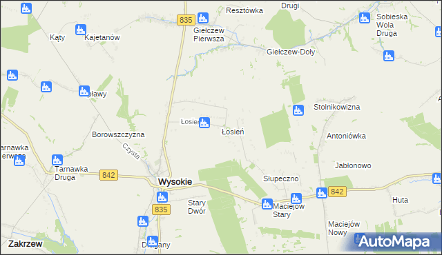 mapa Łosień gmina Wysokie, Łosień gmina Wysokie na mapie Targeo