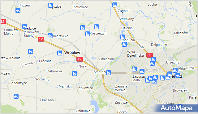 mapa Łosieniec, Łosieniec na mapie Targeo