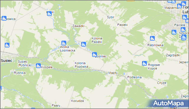 mapa Łosiniec gmina Susiec, Łosiniec gmina Susiec na mapie Targeo