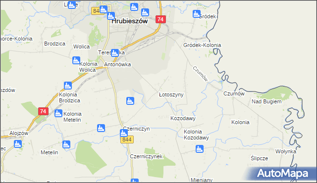 mapa Łotoszyny, Łotoszyny na mapie Targeo