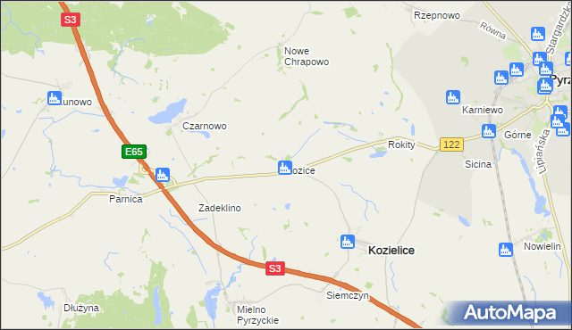 mapa Łozice gmina Kozielice, Łozice gmina Kozielice na mapie Targeo