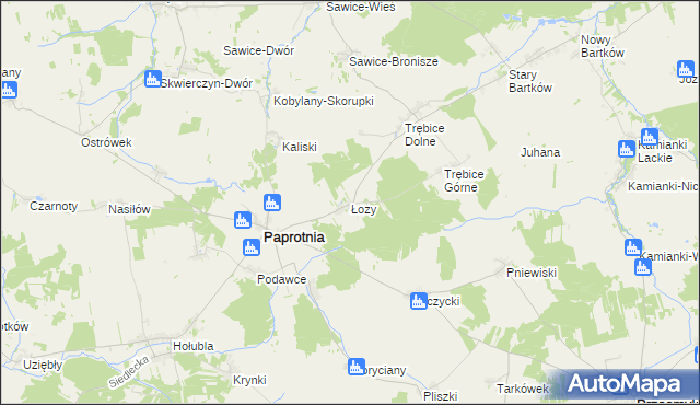 mapa Łozy gmina Paprotnia, Łozy gmina Paprotnia na mapie Targeo