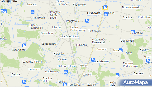 mapa Łubianka gmina Olszówka, Łubianka gmina Olszówka na mapie Targeo