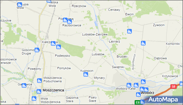 mapa Lubiatów gmina Wolbórz, Lubiatów gmina Wolbórz na mapie Targeo