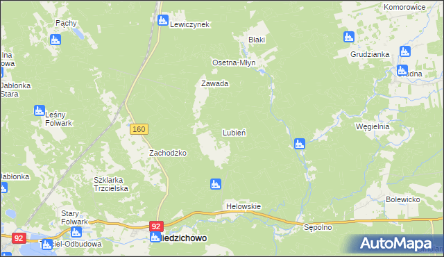 mapa Lubień gmina Miedzichowo, Lubień gmina Miedzichowo na mapie Targeo