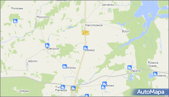 mapa Lubiesz gmina Tuczno, Lubiesz gmina Tuczno na mapie Targeo