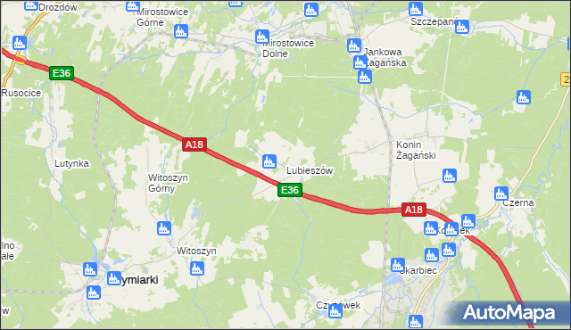 mapa Lubieszów gmina Wymiarki, Lubieszów gmina Wymiarki na mapie Targeo