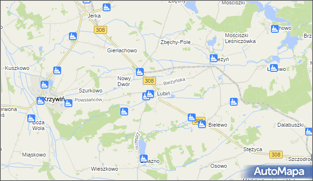 mapa Lubiń gmina Krzywiń, Lubiń gmina Krzywiń na mapie Targeo