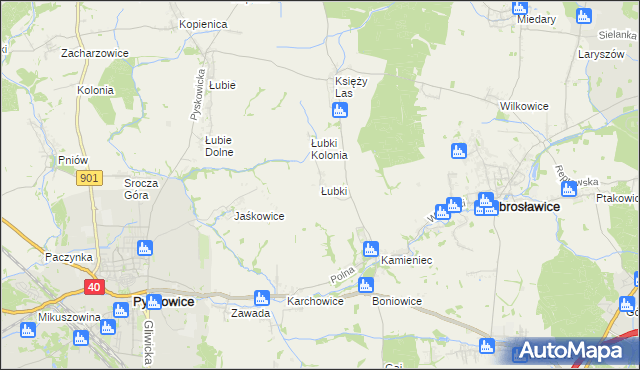 mapa Łubki gmina Zbrosławice, Łubki gmina Zbrosławice na mapie Targeo