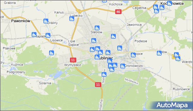 mapa Lubliniec, Lubliniec na mapie Targeo