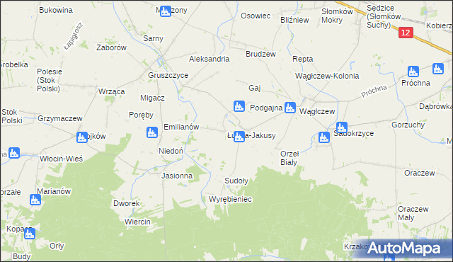 mapa Łubna-Jakusy, Łubna-Jakusy na mapie Targeo