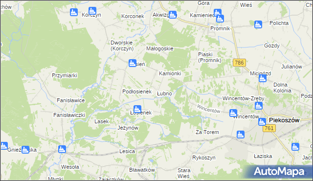 mapa Łubno gmina Piekoszów, Łubno gmina Piekoszów na mapie Targeo