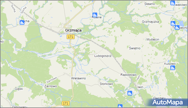 mapa Lubogoszcz gmina Grzmiąca, Lubogoszcz gmina Grzmiąca na mapie Targeo