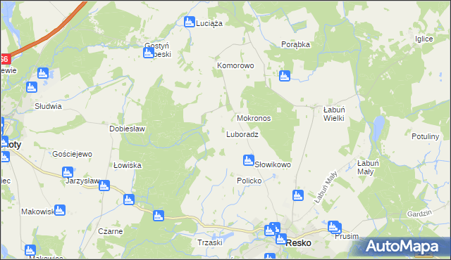 mapa Luboradz gmina Resko, Luboradz gmina Resko na mapie Targeo