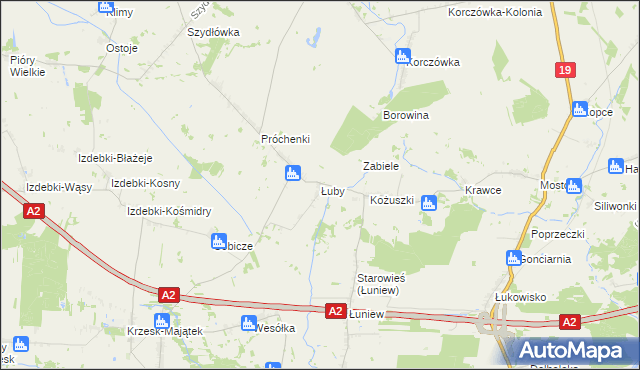 mapa Łuby gmina Międzyrzec Podlaski, Łuby gmina Międzyrzec Podlaski na mapie Targeo