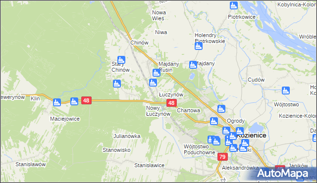 mapa Łuczynów gmina Kozienice, Łuczynów gmina Kozienice na mapie Targeo