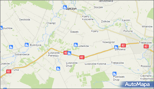 mapa Ludwików gmina Spiczyn, Ludwików gmina Spiczyn na mapie Targeo