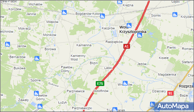 mapa Ludwików gmina Wola Krzysztoporska, Ludwików gmina Wola Krzysztoporska na mapie Targeo