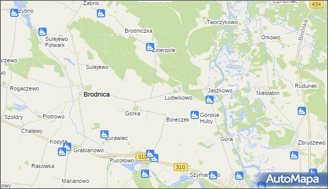 mapa Ludwikowo gmina Brodnica, Ludwikowo gmina Brodnica na mapie Targeo