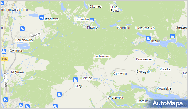 mapa Ludwikowo gmina Czerwonak, Ludwikowo gmina Czerwonak na mapie Targeo