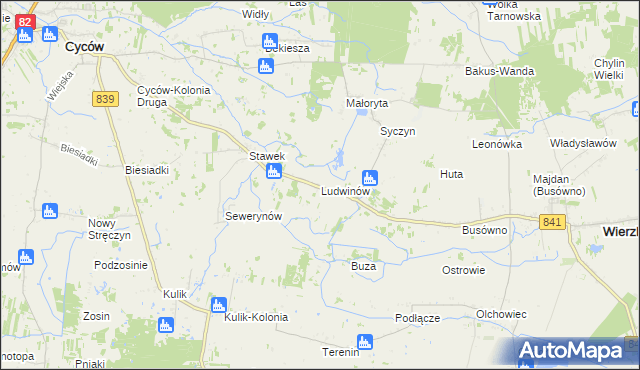 mapa Ludwinów gmina Cyców, Ludwinów gmina Cyców na mapie Targeo