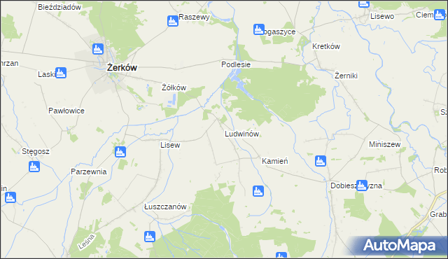 mapa Ludwinów gmina Żerków, Ludwinów gmina Żerków na mapie Targeo