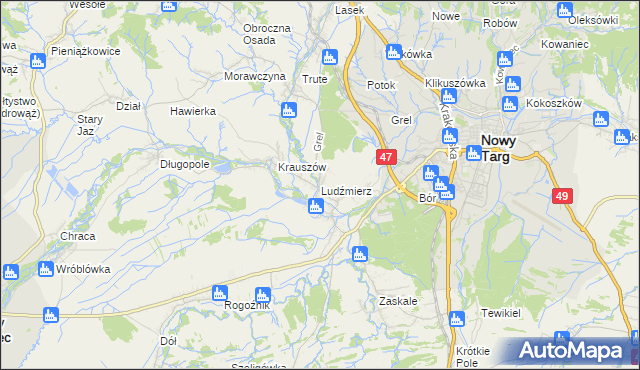 mapa Ludźmierz, Ludźmierz na mapie Targeo