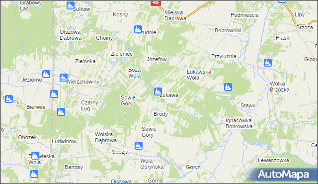 mapa Łukawa gmina Głowaczów, Łukawa gmina Głowaczów na mapie Targeo