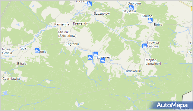 mapa Łukawiec gmina Wielkie Oczy, Łukawiec gmina Wielkie Oczy na mapie Targeo