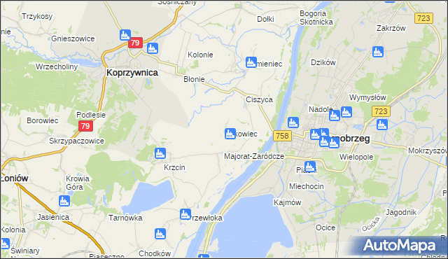 mapa Łukowiec gmina Koprzywnica, Łukowiec gmina Koprzywnica na mapie Targeo