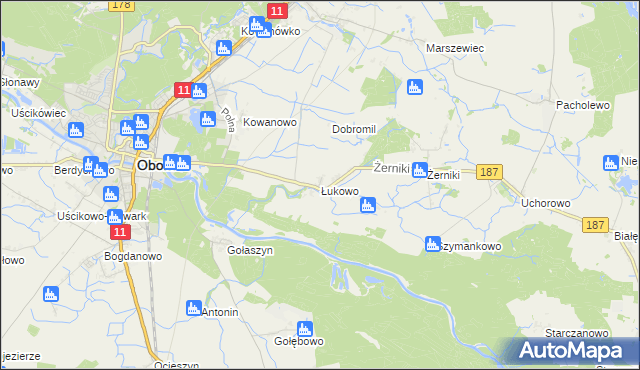 mapa Łukowo gmina Oborniki, Łukowo gmina Oborniki na mapie Targeo