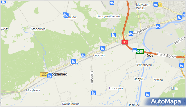 mapa Łupowo gmina Bogdaniec, Łupowo gmina Bogdaniec na mapie Targeo